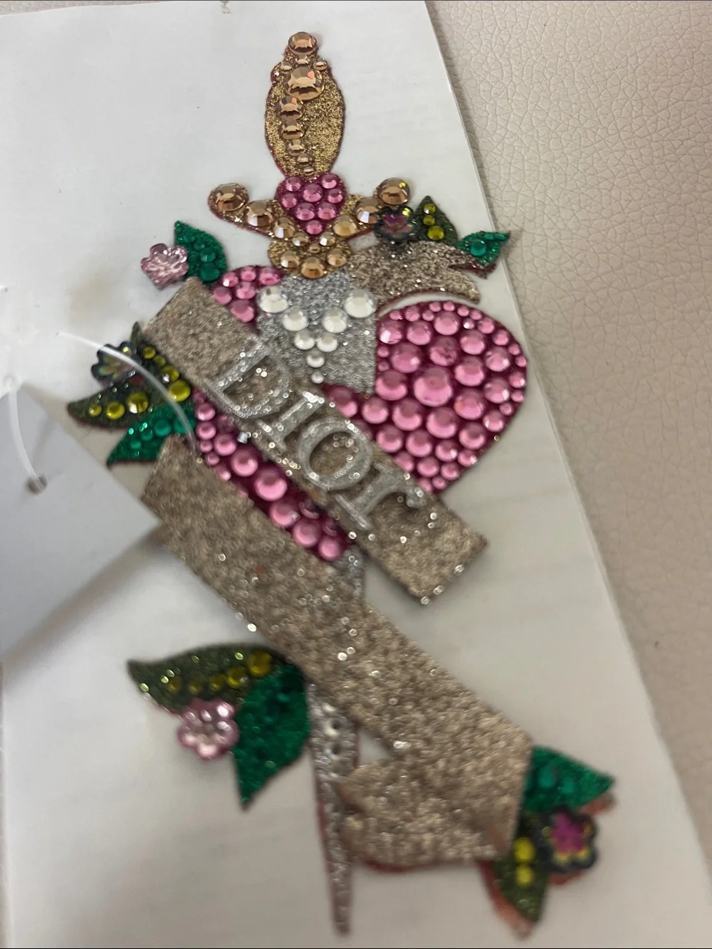 DIOR Pink Crystal Heart and Sword Embellished Reusable Tattoo